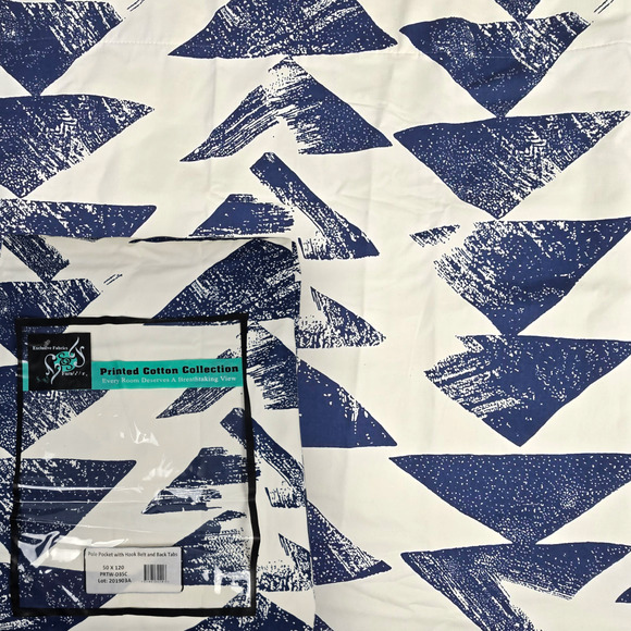 2 pc Exclusive Fabrics & Furnishings 50"x120” Triad Indigo Drapes Curtain Panels - Picture 1 of 7